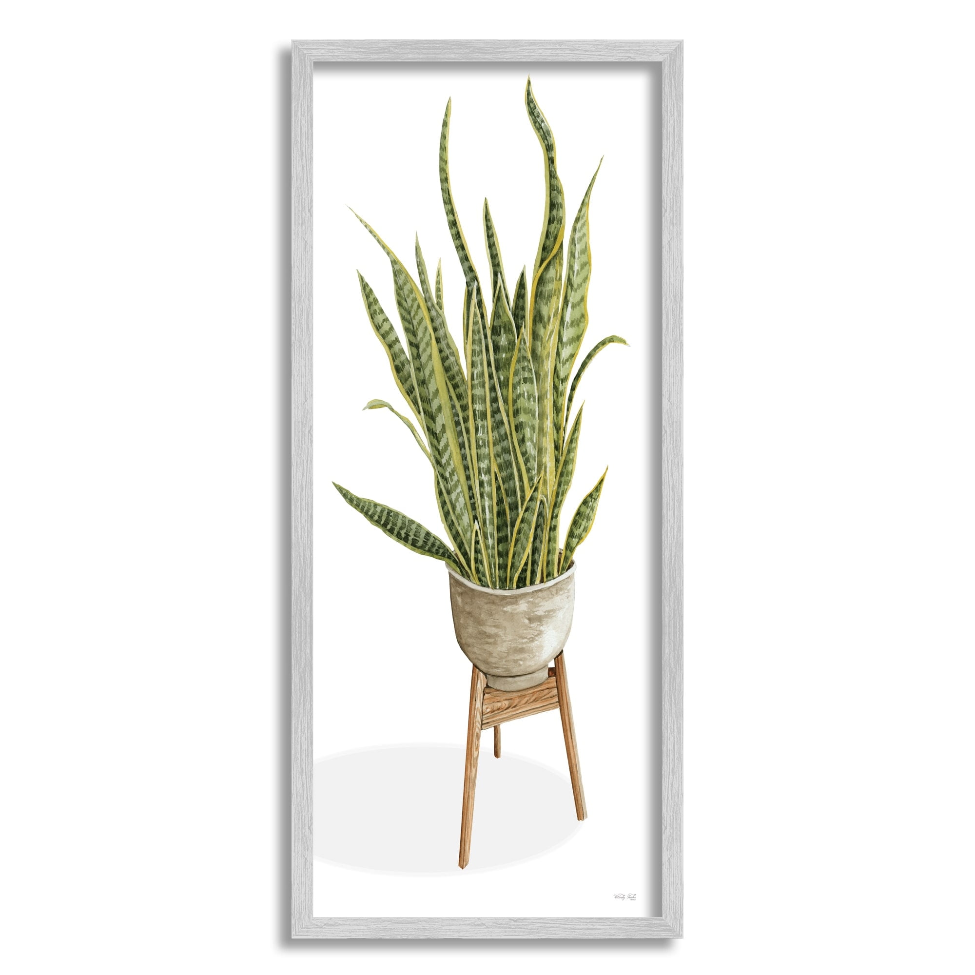 Stupell Industries Casual Aloe Plant Towering Green Leaves Planter Painting Gray Framed Art Print Wall Art, Design by Cindy Jacobs