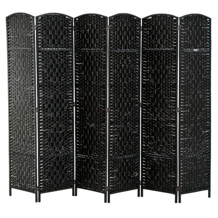 - HOMCOM 6’ Tall Wicker Weave Six Panel Room Divider Privacy Screen - Black Wood