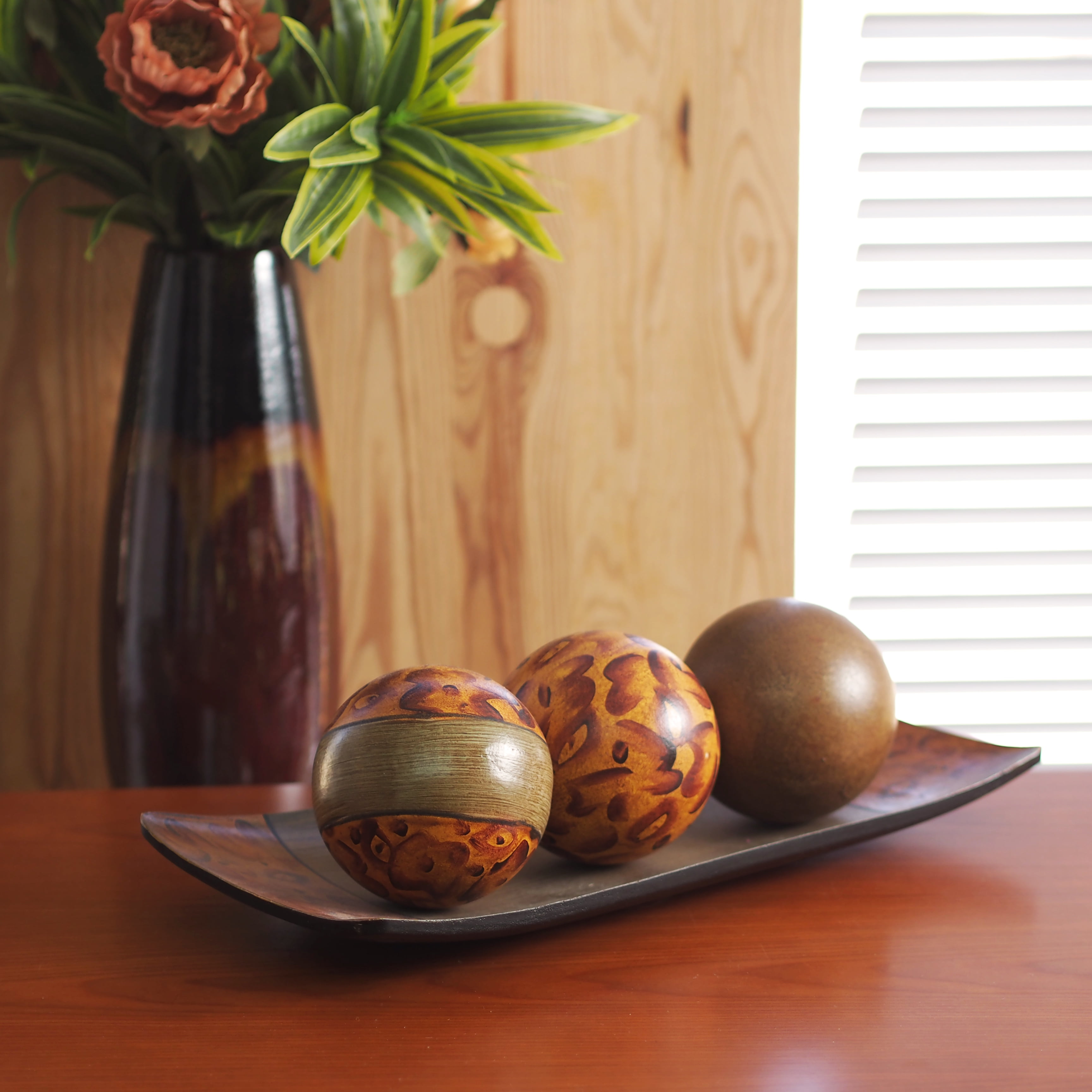 Home Office Decor Accent Spa Bowl Tray Floral Top Orb Or Ball Set Coffee Table 