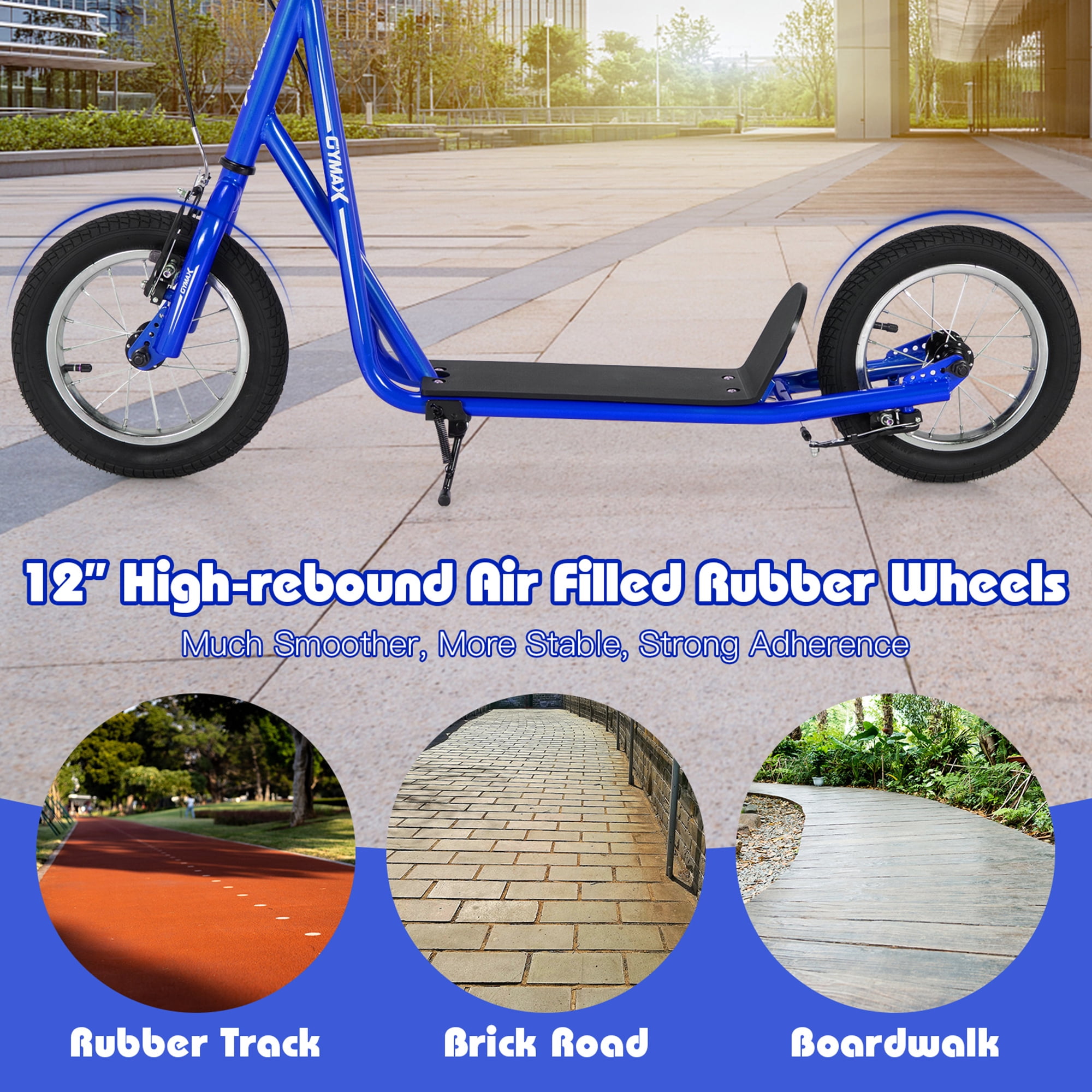 Gymax Youth Kids Kick Scooter with Carbon Steel Frame and 12 In. Air Filled Wheel, Navy