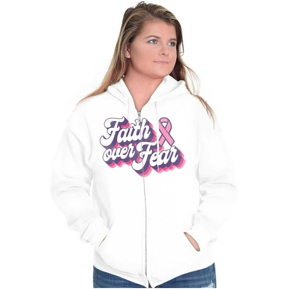 Faith Over Fear Cancer Awareness BCA Womens Plus Size Graphic Zipper Hoodie Brisco Brands 2X