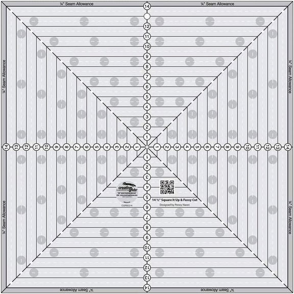 Creative Grids 14½in Square It Up or Fussy Cut Quilt Ruler – Acrylic Ruler for Large Block Trimming