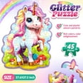 thumbnail image 4 of Unicorn Gifts for Girls - Girls Unicorn Floor Puzzle Toys - Puzzles for Kids Ages 4 5 6 7 8 9 - Unicorn Toys Glittery Green 45-Piece Puzzle - Educational Games to Foster Toddlers Motor Skills, 4 of 8