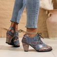 thumbnail image 6 of Juosiy Ankle Boots for Women Vintage Floral Print Pointed Toe Mid Heel Lace Up Short Booties, 6 of 9