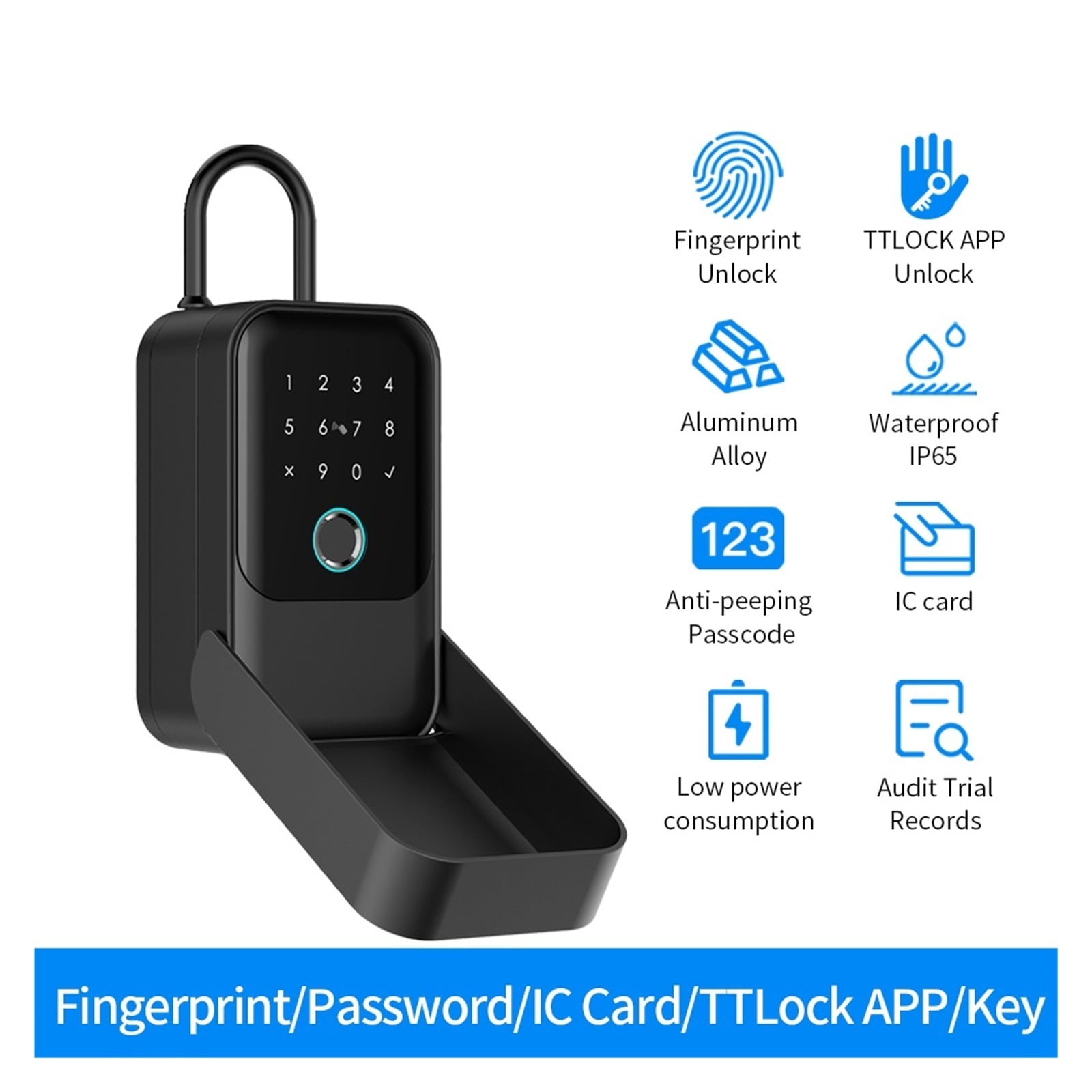 Waterproof Key Safe Fingerprint App Remote Unlock Wall Mount Security Lock Box ,House, Apartment, Office Key Storage