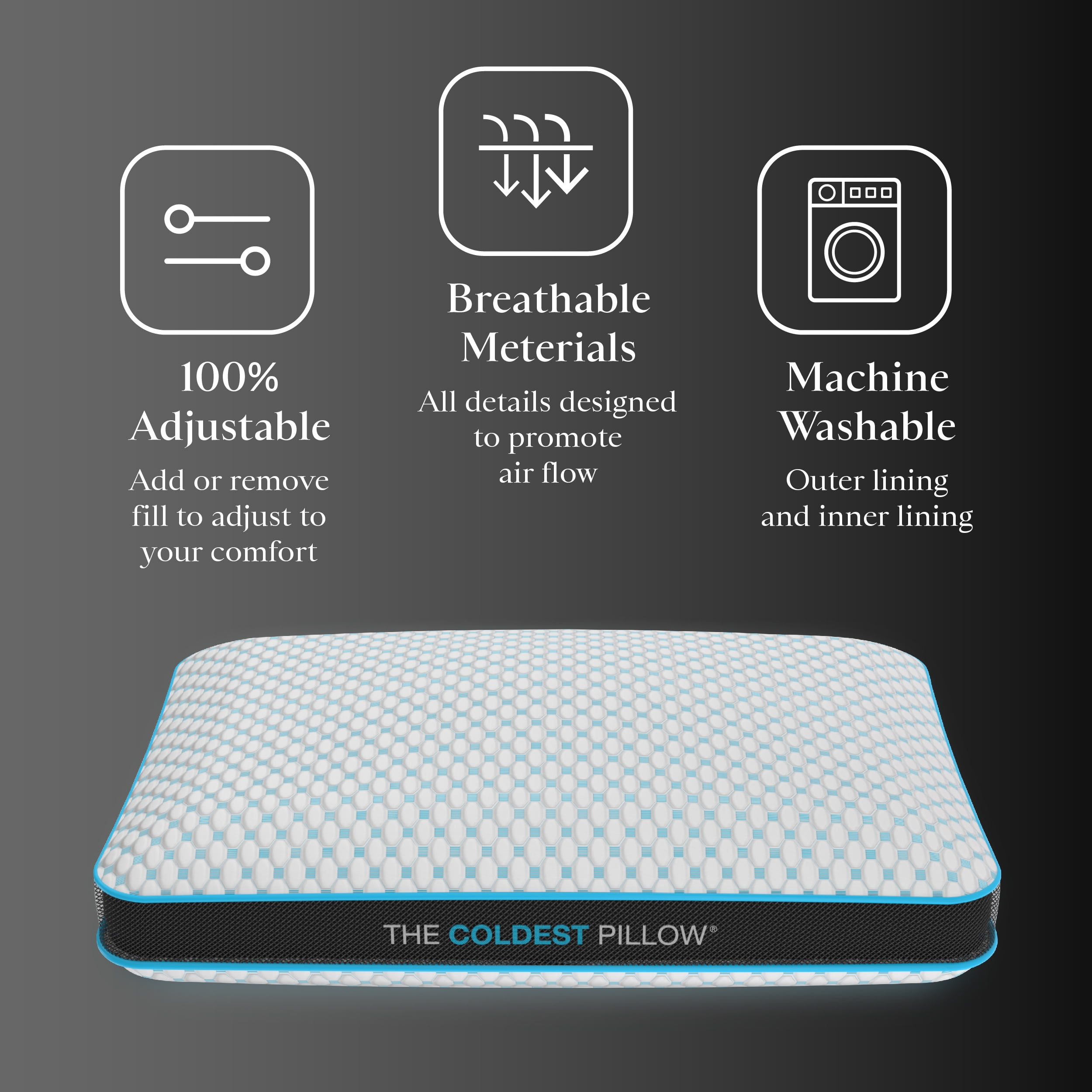 Coldest King Size Pillow Adjustable Memory Foam Fill Medium Support for Cool Breathable Sleep Relief Walmart