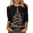 thumbnail image 3 of Jsaierl Christmas Shirts for Women Plus Size Tree Graphic Tees Stretch Petite Crewneck T-shirt 3/4 Sleeve Xmas Blouse Tops S-5XL, 3 of 6