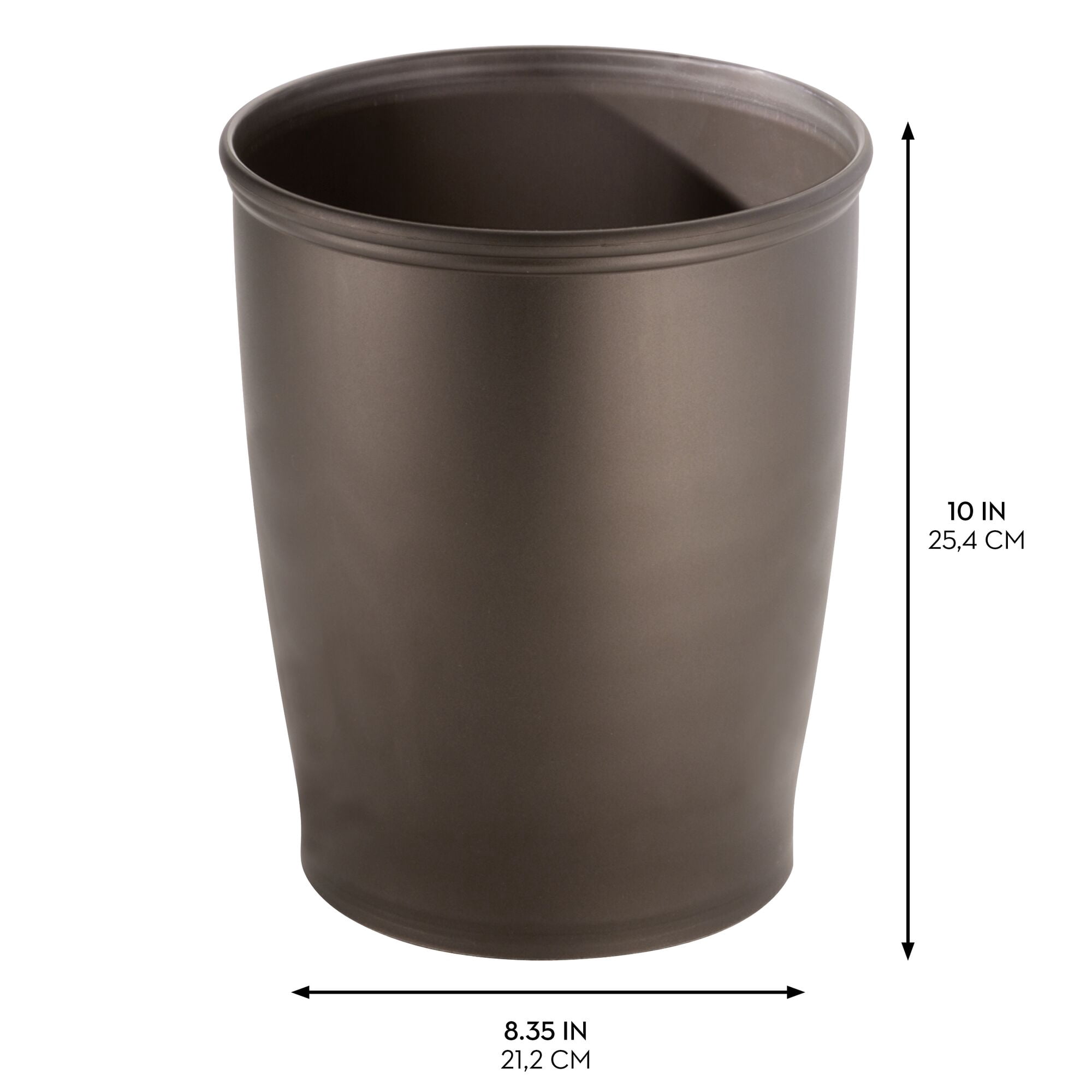iDesign Kent Bathroom Trash Can, 1.6 Gallon Plastic Round Slim Open Top Garbage Bin, 2 Pack, Bronze
