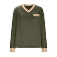 thumbnail image 6 of Jalioing V Neck Shirts for Women Color Block Long Sleeve Casual T Shirt Summer Loose Basic Tee with Pocket, 6 of 6