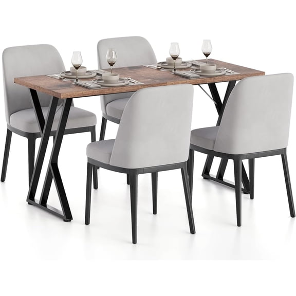 Industrial Rectangular Dining Table 55" – Waterproof Wooden Tabletop, Heavy Duty Metal Frame – Space-Saving for Kitchen & Dining Room, Seats 4