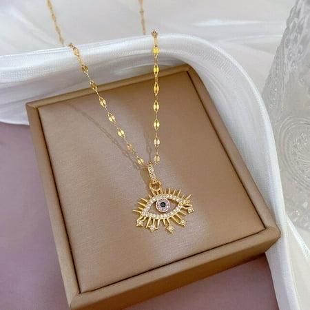 

QWZNDZGR Titanium Steel Necklace For Woman Devil S Eye Necklace Zircon Crystal Pendant Color Preservation Christmas Gifts Dropshipping