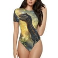 thumbnail image 2 of Uemuo Sunshine Jungle Dinosaur Pattern Women's One Piece Short Sleeve Swimsuit Rash Guard Surfing Modest Quick-drying Swimsuit Beach Essentials-Small, 2 of 9