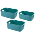 thumbnail image 2 of 1 juego de 3 cajas de plástico para guardar artículos diversos de escritorio, juguetes y ropa (verde), 2 of 5