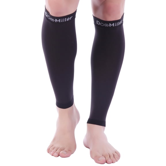 Calf Compression Sleeve for Women & Men, Footless 15-20 mmHg Support for Shin Splints, Varicose Veins, Nurses, Black, Large Size, 1 Pair