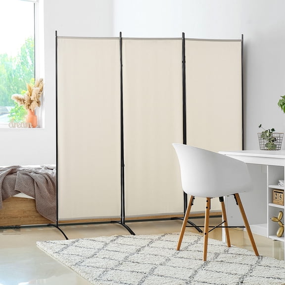 Room Divider 3 Panel Folding Privacy Screen 6 Tall Beige Polyester for Home Office, Portable Partition Wall