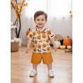 thumbnail image 4 of RUINIXCW Toddler Baby Boy Halloween Gentleman Outfit Infant Boy Summer Fall Clothes Pumpkin Turn Down Collar Short Sleeve Shirt Bowtie and Shorts Set, 4 of 10