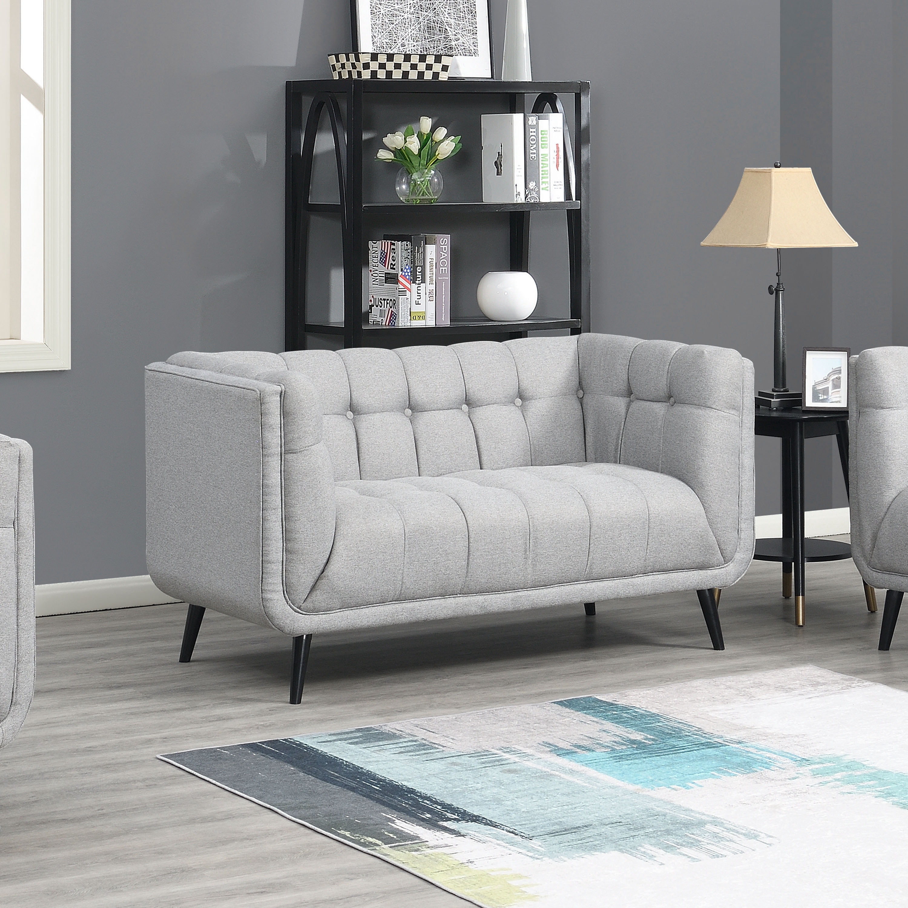 AC Pacific Mid-Century Modern Gray Living Room Loveseat