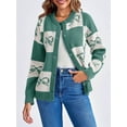 thumbnail image 6 of Bow Plaid Button Long Sleeve Women's Color Block Cardigan Knitted Jacket, 6 of 6