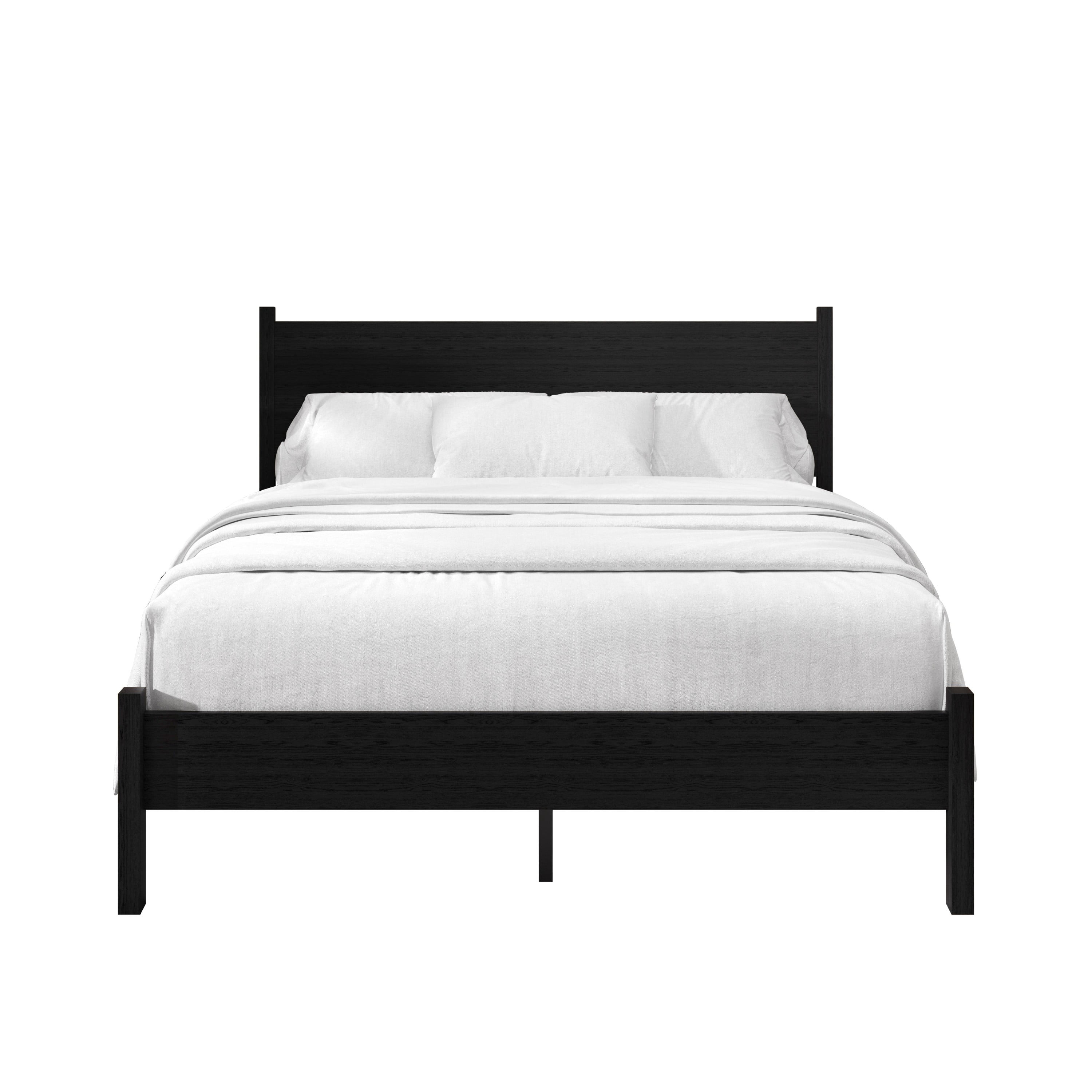 Home Design Branford Full Solid Wood Platform Bed Frame with Panel Headboard and Full Slat Support, Black