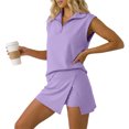 thumbnail image 4 of Women's Casual Tracksuit Outfit 2 Piece Matching Set Sleeveless Half Zip Polo Shirt and Wrap Skort Athletic Lounge Outfits Purple, 4 of 9