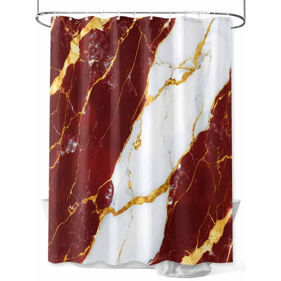 Red Marble Shower Curtain, Gold Foil Modern Abstract Minimalist Art Waterproof Shower Curtain Set with 12 Hooks Lightweight Washable Fabric Shower Curtains for Bathroom 72x78 Inches
