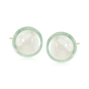 Ross-Simons 9.5-10mm Cultured Pearl and Jade Earrings in 14kt Yellow Gold, Women's, Adult