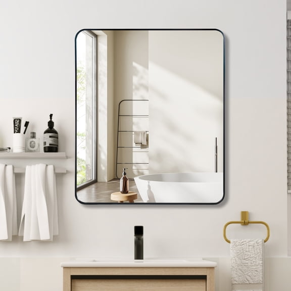 Black Framed Rectangular Bathroom Mirror 30x36 Inch Contemporary Vanity Mirror for Wall