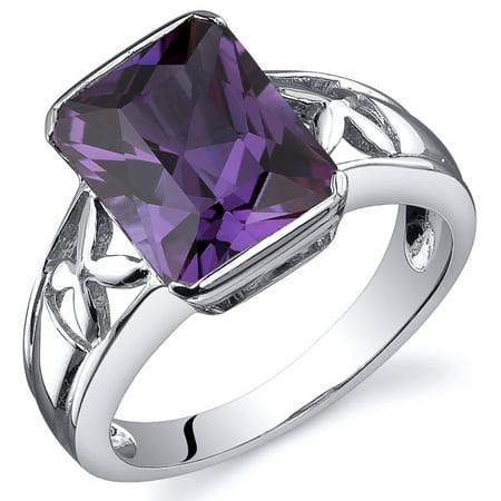 Peora 4.25 Ct Created Alexandrite Engagement Ring in Rhodium-Plated Sterling Silver