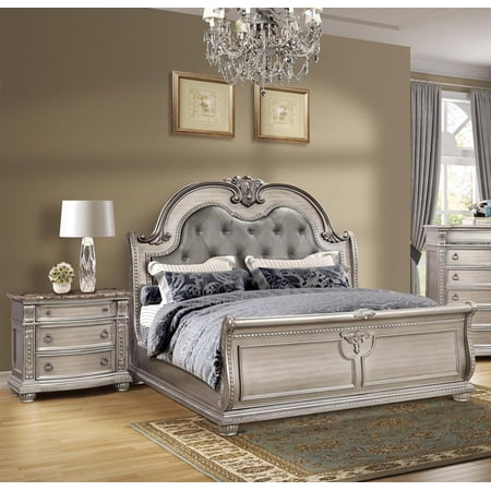 Antique Platinum Sleigh King Bedroom Set 2Pcs B9506 Mcferran Traditional Classic