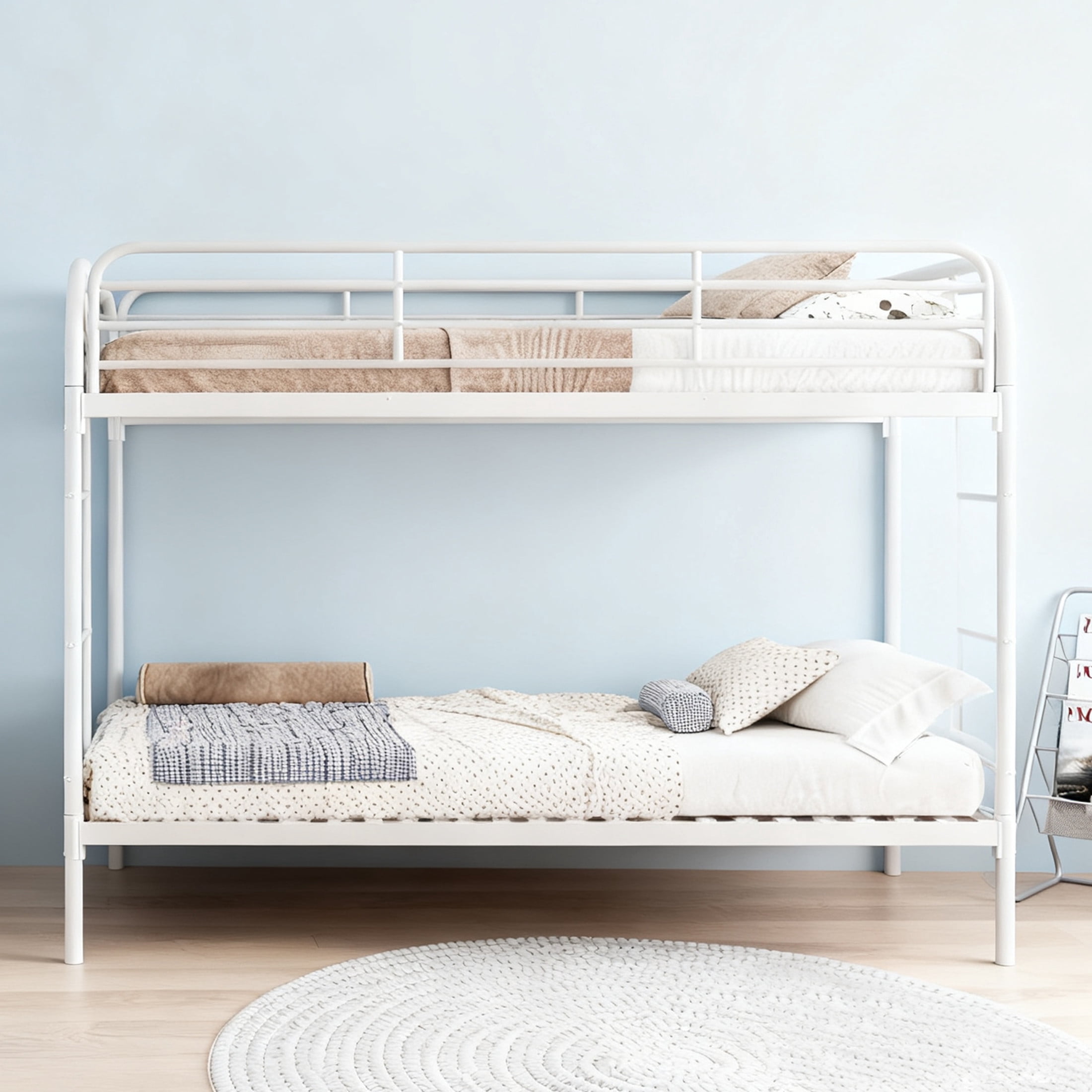 Noble House Twin Over Twin Metal Bunk Bed, Dual Ladders & Full-Length Guardrails, Low Profile, Space-Saving, White