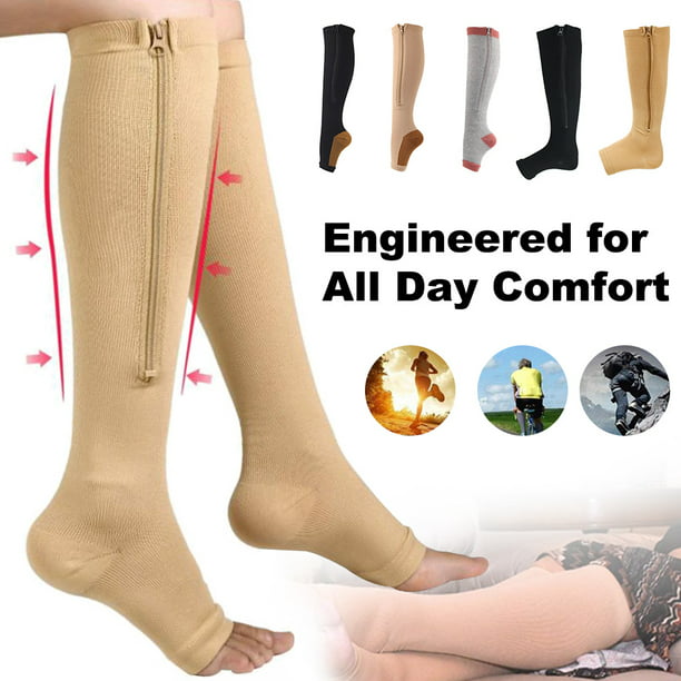 20-30mmHg Compression Zip Up Socks Zipper Leg Support Unisex Socks Knee ...