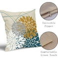 thumbnail image 4 of Yellow Teal Dahlia Pillow Cover 20x20 Inch Summer Spring Geometric Floral Elegant Line Flower Pillow Case Farmhouse Outdoor Decor for Home Bedroom Living Room Linen Square Cushion Covers, Set of 2, 4 of 6