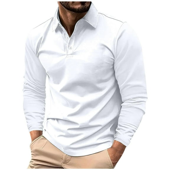 Jalioing Men's Casual Long Sleeve Golf Shirt Solid Color Classic Basic Button Collared Tops Fall Work Shirts