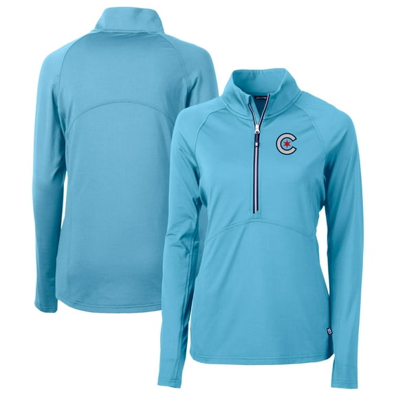 Women's Cutter & Buck Powder Blue Chicago Cubs City Connect Adapt Eco Knit Recycled Half-Zip Pullover Top