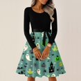 thumbnail image 4 of Women's Halloween Dress Spider Witch Hat Long Sleeve Cocktail 1950s Fall Dresses Crew Neck Hepburn Vintage Retro Dress with Belt XL, 4 of 6