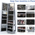 thumbnail image 5 of LOKO 360° Rotating Jewelry Armoire, Freestanding Jewelry Cabinet with Inside Makeup Mirror, 2-in-1 Lockable Jewelry Organizer w/Full-Length Mirror for Women (Gray), 5 of 7
