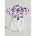 thumbnail image 4 of Wassery 4th of July Baby Boys 9M 12M 24M 2T 3T 4T 5T Toddle Boys Independence Day Outfits Short Sleeves Lapel Flag Print Tops + Shorts with Suspender Shoulder Strap 2Pcs Summer Clothes Set 0-5T, 4 of 9