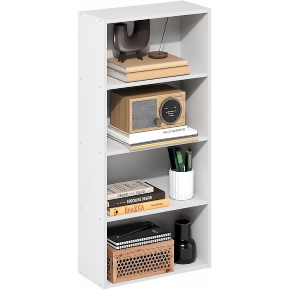 Basic Book Shelf, 4-Tier Bookcase with Open Shelf, Bookshelf, Cube Storage Organizer, 7 x 17 x 35, for Living Room, Bedroom, Home Office, White