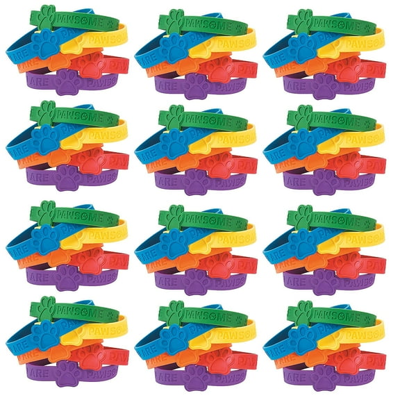 Fun Express Bulk 144 Pieces Paw Print Bracelets