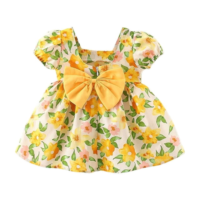 Robes pour Filles Tout-Petits Mignonnes Mode Manches Courtes Fleur Robe Décontractée Robe Fille Taille 2-3T