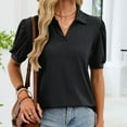thumbnail image 4 of Women's Summer Short Sleeve Turndown Collar Tops Shirts Blouses Solid Color Plain Casual Daily Wear Business Casual Work Office Vacation Fashion Essential Gift for Women | Sopatenor,Black XL, 4 of 7