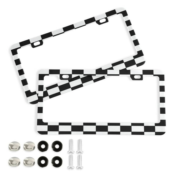 2-Pack Aluminum License Plate Frame with 2 Holes for GM License Plate Cover with Free Screws Classic Black-and-white Checkered Pattern