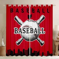 Homewish Cartoon Baseball Sports Curtains Pack of 2 (42x84 Each) for Kid, Red Black City Print Curtains Blackout, Modern Ball Gaming Bedroom Curtains, Living Room Curtains Decor