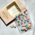 thumbnail image 2 of RAGUPEL 24Pcs Blue Flower Press on Nails Short Square French Tip Fake Nails with Gold Rhinestones Flower Core Design Spring Summer False Nails Cute Stick on Nails Full Cover Artificial Glue on Nail, 2 of 7