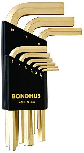 10mm 1.5, Bondhus GoldGuard 9-piece Plated L Hex Wrench Set Ball End: 1.5mm 