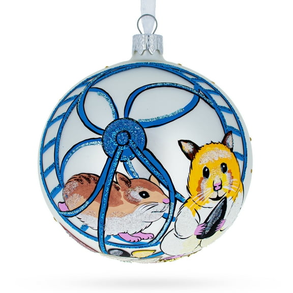 Hamsters Glass Ball Christmas Ornament 4 Inches