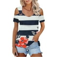 thumbnail image 2 of USSUMA Sale Womens Tops Short Sleeve V Neck Floral Prints Loose Tunic Casual Metal Ring Camisole Blouse Tops Off Shoulder Camisole Blouse Casual Summer Tops for Clubs Multicolor Xl, 2 of 6