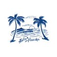 thumbnail image 2 of Camiseta informal de cuello redondo para hombre con estampado de palmera Aloha Paradise, blanca con diseño azul, ideal para vacaciones de verano, ideal como regalo para el Día del Padre., 2 of 7