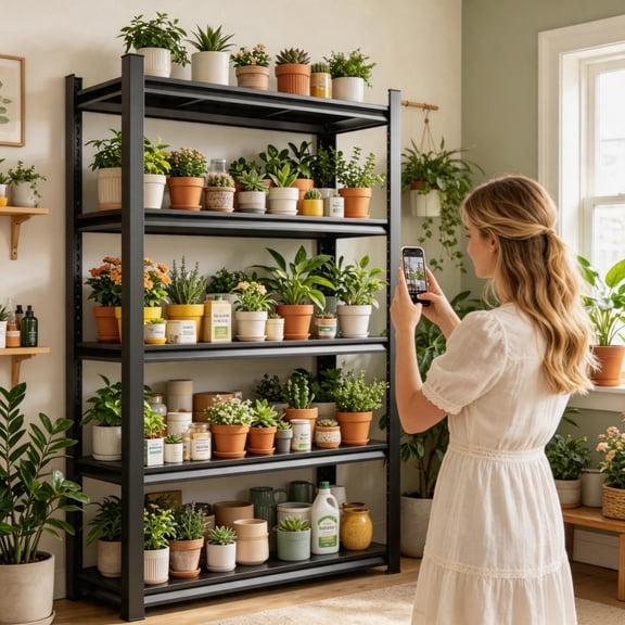 5-Tier Metal Gardening Storage Rack FreeStanding Flower Stand Rust-Proof Home Green Plant Stand Heavy-Duty Height-Adjustable Flower Pot Table 3020lb Simple Asssemble Space-Saving for Small Apartment