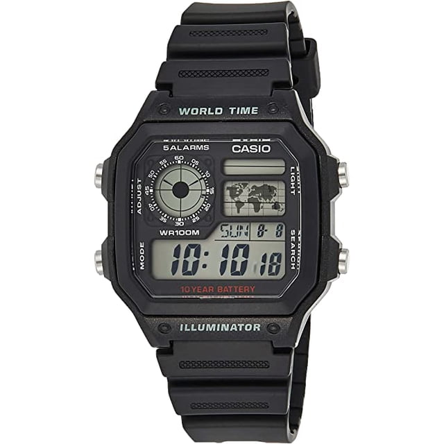 Reloj Multifunción Casio AE1200WH-1A Caja de 39.5 mm Resistente al Agua Correa de Resina Negro para Hombre Casio AE1200WH-1A